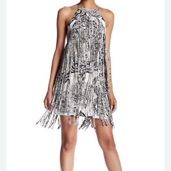 Parker 🌻  New Chic Black and White Fringe Dress Sz XS - Picture 1 of 15